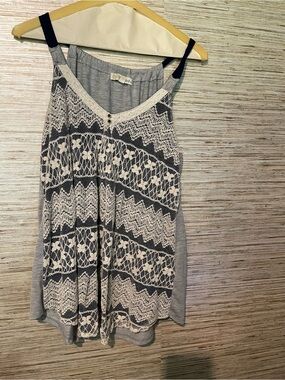 Rewind Grey Tank with Cream Lace Overlay